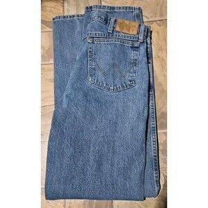 New Men’s Wrangler Blues Stonewashed Blue Straight Relaxed Fit 5Pkt Jeans 34x34